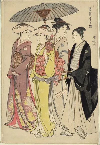 A Lady with Three Servants, from the series "A Brocade of Eastern Manners (Fuzoku Azuma no nishiki)"