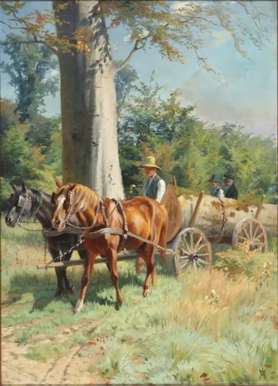 A landscape with a hourse-drawn wagon