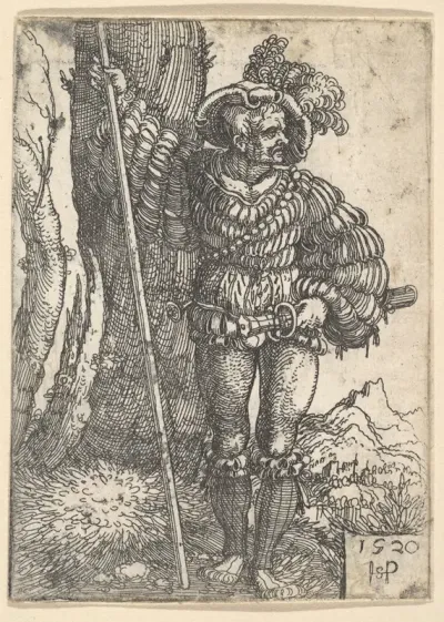 A Lansquenet Standing by a Tree