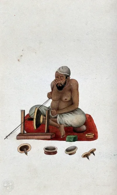 A lapidary at work cutting and polishing stones
