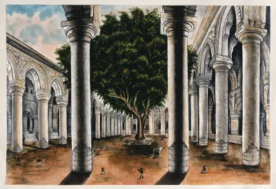 A large colonnade at Courtallum, Tamil Nadu