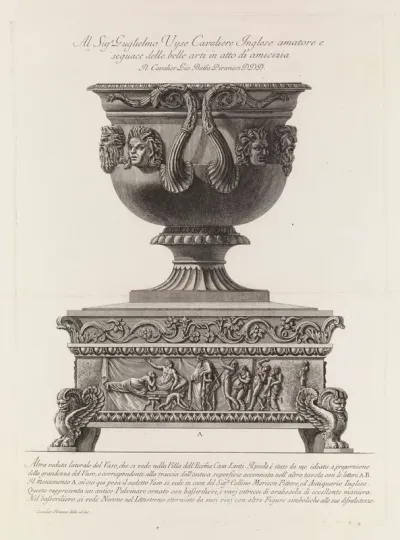 A large marble vase on a porphyry pedestal