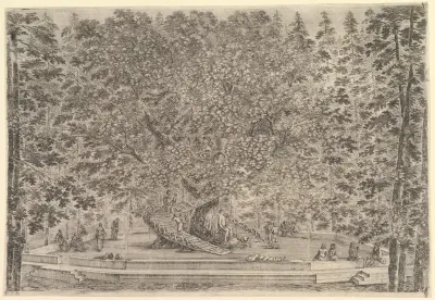 A large tree with people below, from "Views of the villa at Pratolino" (Vues de la villa de Pratolino)