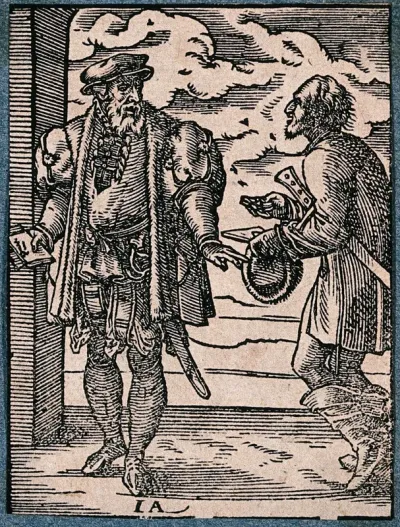 A lawyer receiving a plea from a poor man