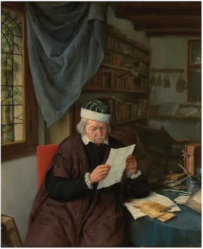 A Lawyer Seated at a Table Reading a Letter
