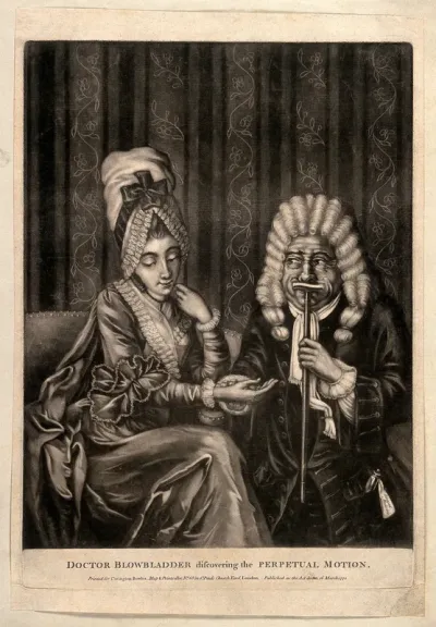 A lecherous doctor taking the pulse of an attractive young woman