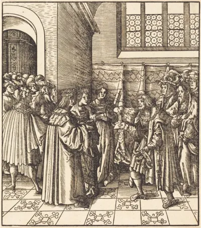 A Legation before a King, near Him Two Women Standing