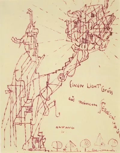 "A light greeting from my house of stars". Architectural phantasy from the "Gläserne Kette"