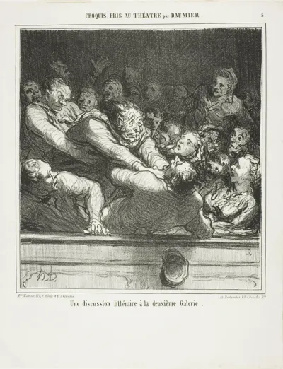 A literary argument on the second tier, plate 3 from Croquis Pris Au Théatre par Daumier