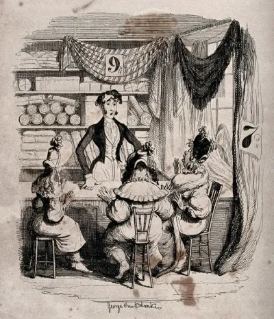A London linen-draper's assistant reveals his true identity: he is not "Horatio Sparkins", an aristocratic man about town, but Mr Smith, an assistant in a down-market shop