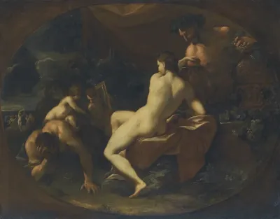 A maenand attended by Satyrs and Putti an a landscape