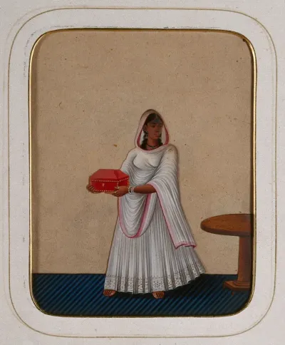 A maidservant holding a jewellery box