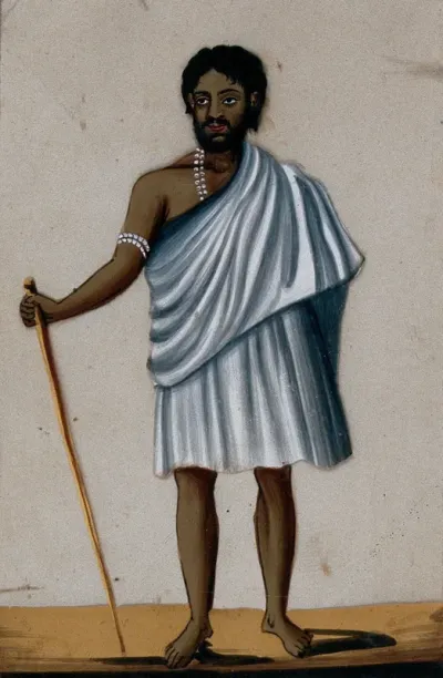 A Malian man. Gouache painting on mica by an Indian artist
