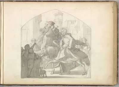 A Man and a Monkey Riding on Horseback