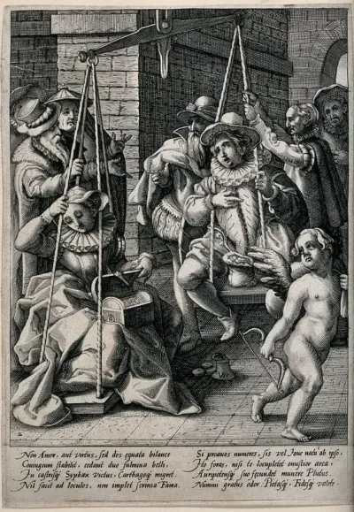 A man and a woman are weighed to assess their wealth for the purpose of marriage