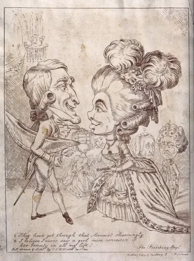 A man and a woman face one another on the dance floor as people behind look on with disapproving faces