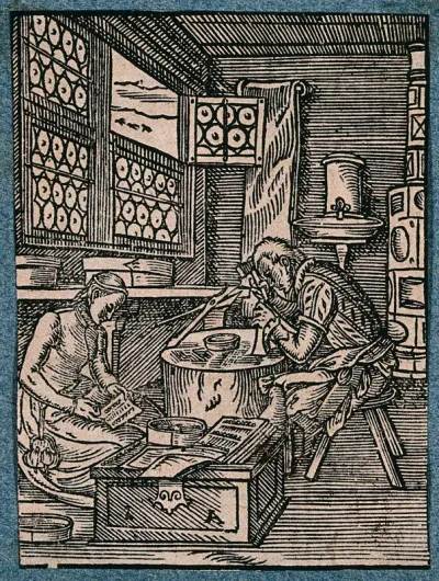 A man and a woman making pins and needles