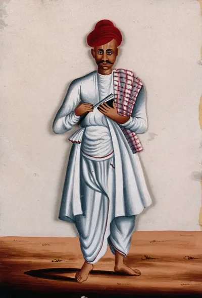 A man carrying a barber's knife and bowl
