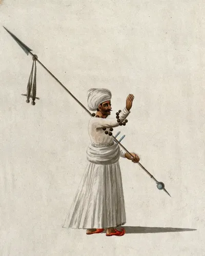 A man carrying a pike with daggers