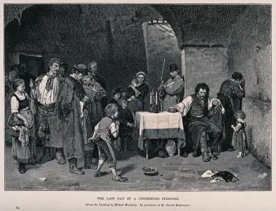 A man condemned to death visited by his family in his prison cell on the day of his execution