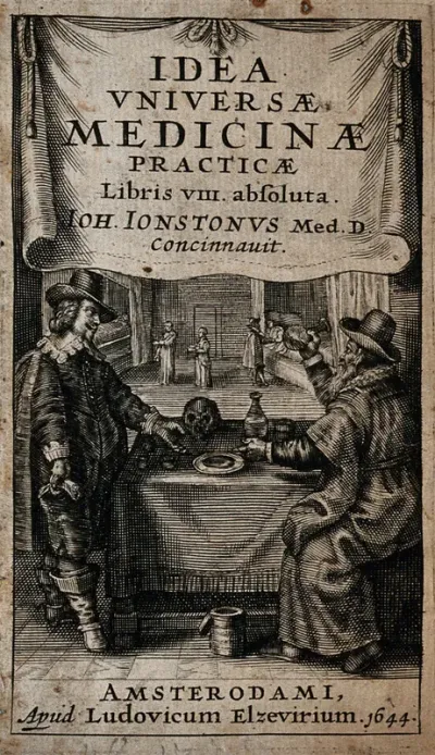 A man consulting a physician who examines a flask of his urine
