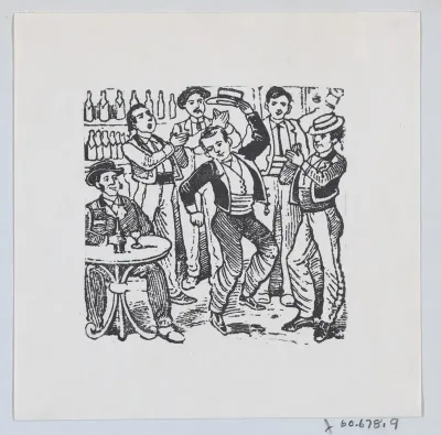 A man dancing in the middle of a crowd and taking off his hat