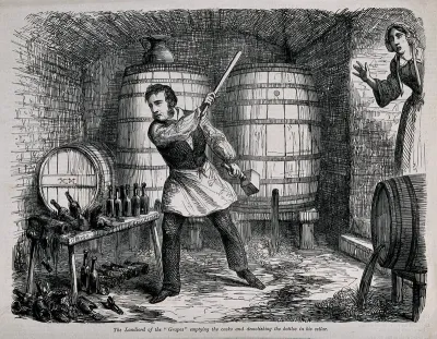 A man destroys his entire wine stock to the horror of his wife