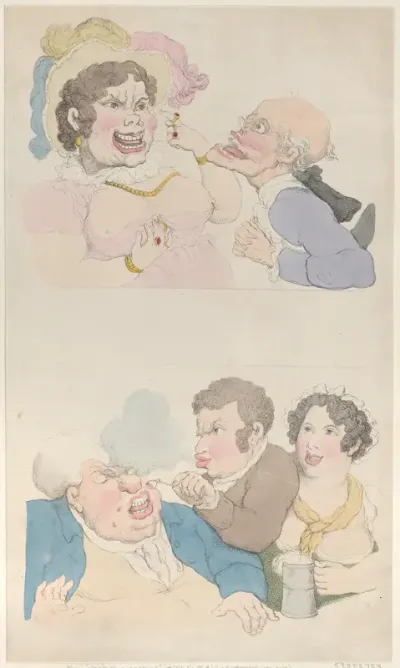 A Man Enticed by a Woman; and Smoking a Customer