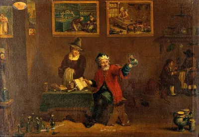 A man examining a urine flask
