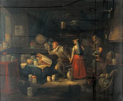 A man examining a urine flask