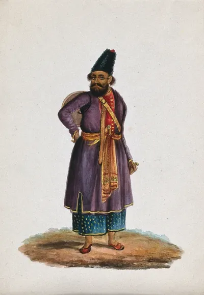 A man from central Asia, carrying a sword and a shield