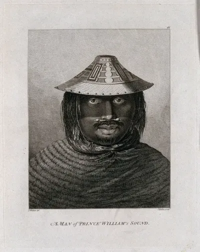 A man from Prince William Sound, Alaska, head and shoulders; encountered by Captain Cook on his third voyage (1777-1780)