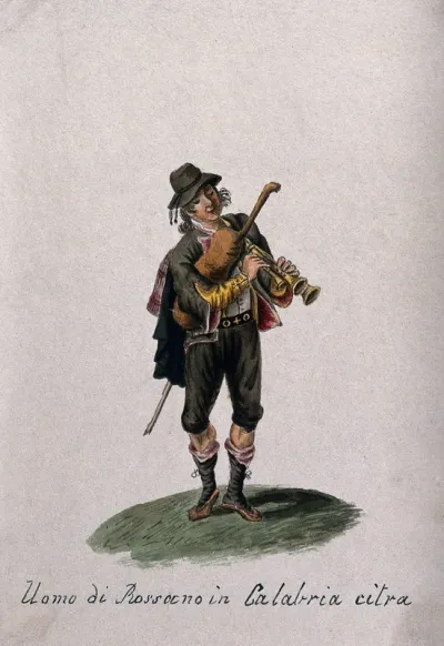 A man from Rossano in Calabria playing the bagpipes