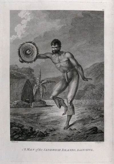A man from the Hawaiian Islands dancing; encountered by Captain Cook during his third voyage (1777-1780)