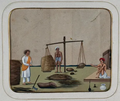 A man getting wood weighed before buying it from a woodcutter's shop