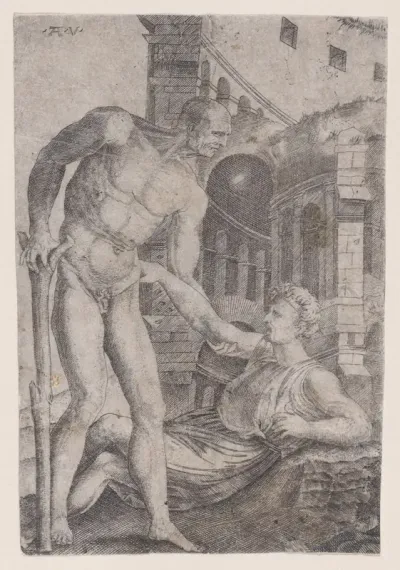 A Man Helping Another to His Feet