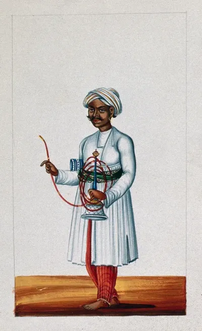 A man holding a hookah (smoking pipe)