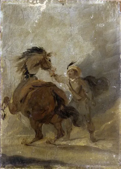 A Man holding a Horse