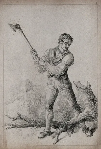 A man holding up an axe