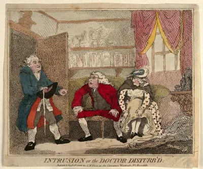 A man interrupting a doctor's misconduct with a young female patient