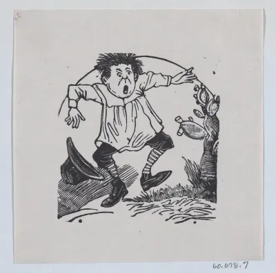 A man jumping up after pricking his finger on a cactus