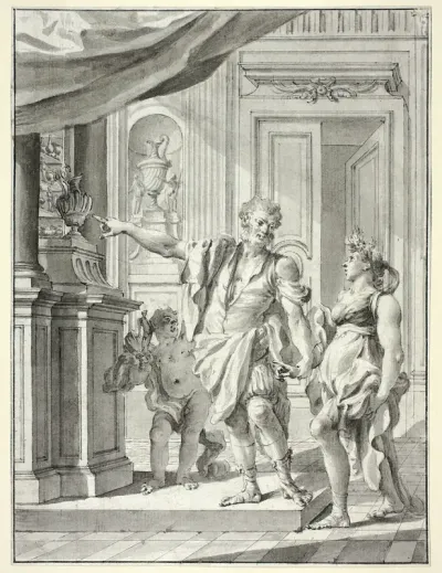 A Man Leading a Woman into a Gallery of Antiquities and Decorative Arts