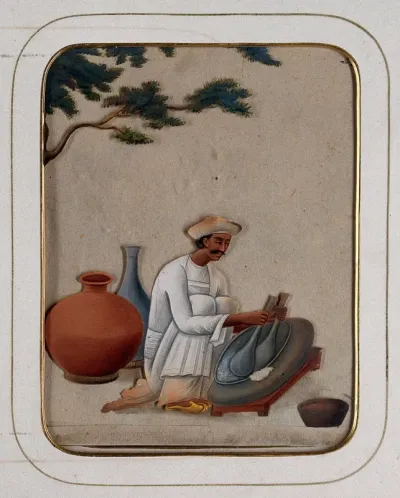 A man pounding (?) with pestle type equipment in both hands