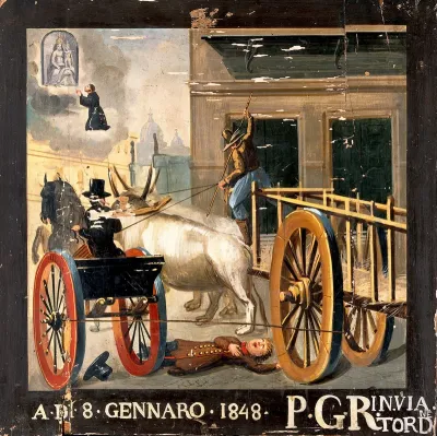 A man praying to the Madonna del Parto for a child run over by an ox-cart, 1848