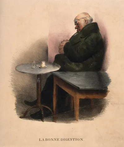 A man resting after a drink; representing good digestion