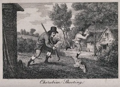A man who has shot a barn owl moves towards it as another man runs away