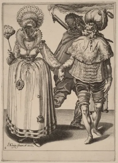 A Man with a Turban Leading a Woman Wearing Peacock Feathers