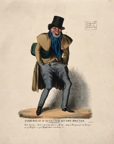 A man with flushed cheeks, perhaps from fever or alcohol