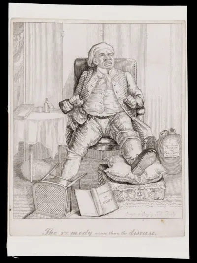 A man with gout who finds the remedies worse than the disease