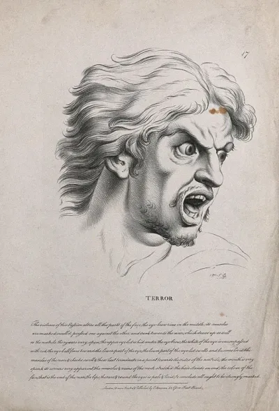 A man with his mouth open in terror